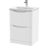 Nuie Lunar 600mm Freestanding 2 Drawer Vanity Unit & Basin Satin White LUN101A