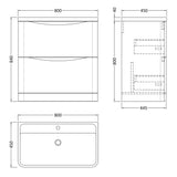 Nuie Lunar 800mm Freestanding 2 Drawer Vanity Unit & Basin Satin White LUN103 LD