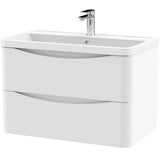 Nuie Lunar 800mm Wall Hung 2 Drawer Vanity Unit & Basin Satin White LUN104