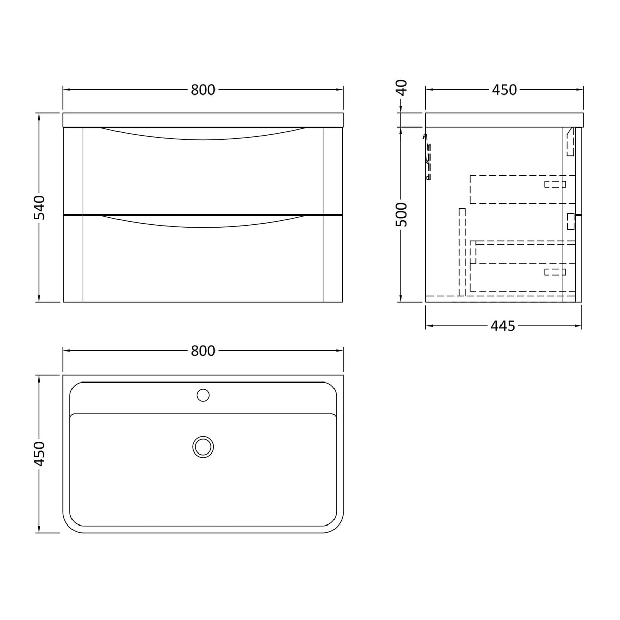 Nuie Lunar 800mm Wall Hung 2 Drawer Vanity Unit & Basin Satin White LUN104 LD