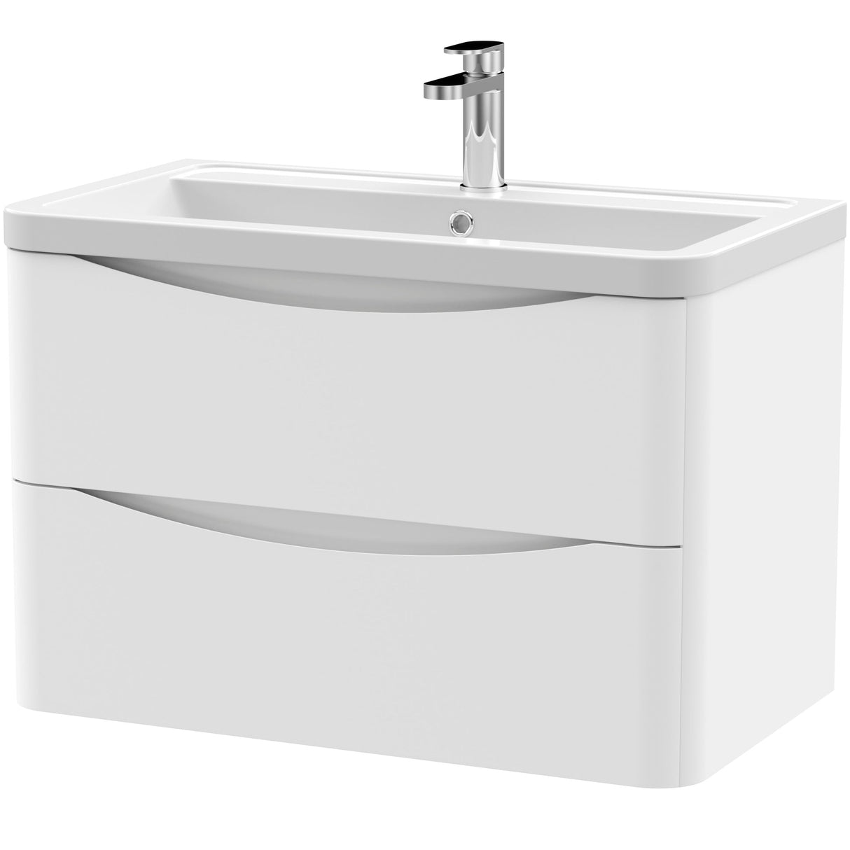 Nuie Lunar 800mm Wall Hung 2 Drawer Vanity Unit & Basin Satin White LUN104A