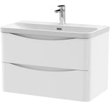 Nuie Lunar 800mm Wall Hung 2 Drawer Vanity Unit & Basin Satin White LUN104B
