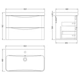 Nuie Lunar 800mm Wall Hung 2 Drawer Vanity Unit & Basin Satin White LUN104B LD