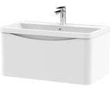 Nuie Lunar 800mm Wall Hung 1 Drawer Vanity Unit & Basin Satin White LUN106