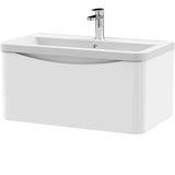 Nuie Lunar 800mm Wall Hung 1 Drawer Vanity Unit & Basin Satin White LUN106A