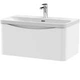 Nuie Lunar 800mm Wall Hung 1 Drawer Vanity Unit & Basin Satin White LUN106B