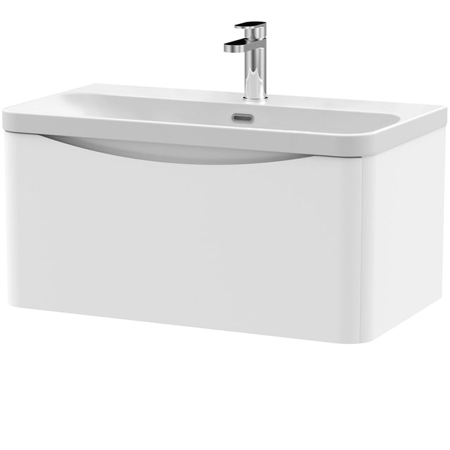 Nuie Lunar 800mm Wall Hung 1 Drawer Vanity Unit & Basin Satin White LUN106B
