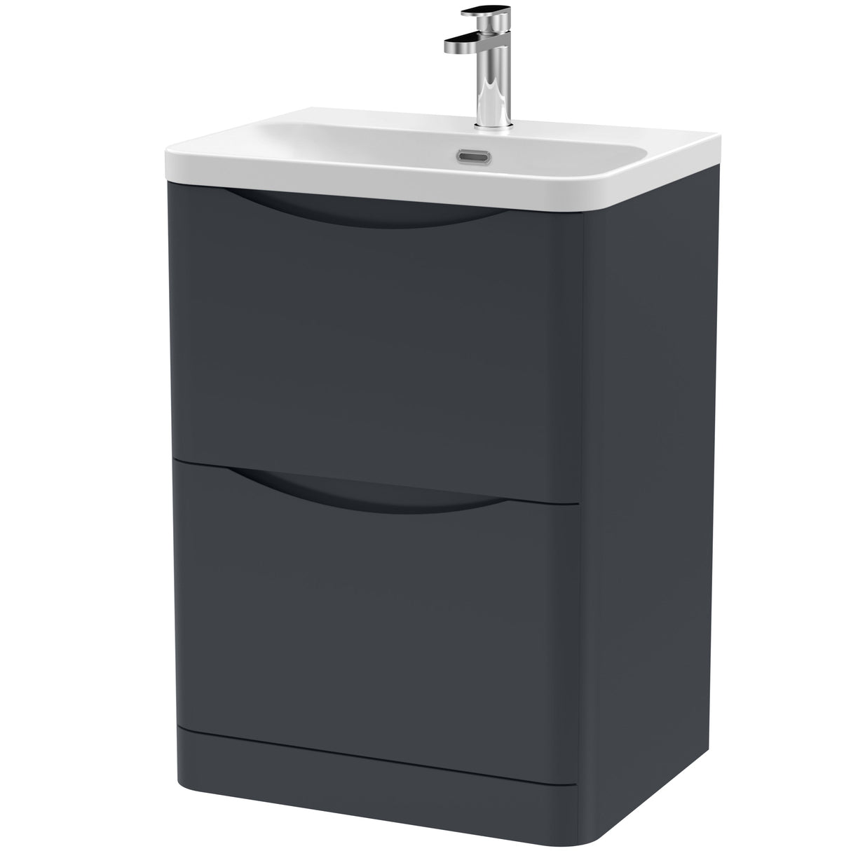 Nuie Lunar 600mm Freestanding 2 Drawer Vanity Unit & Basin Soft Black LUN1401B