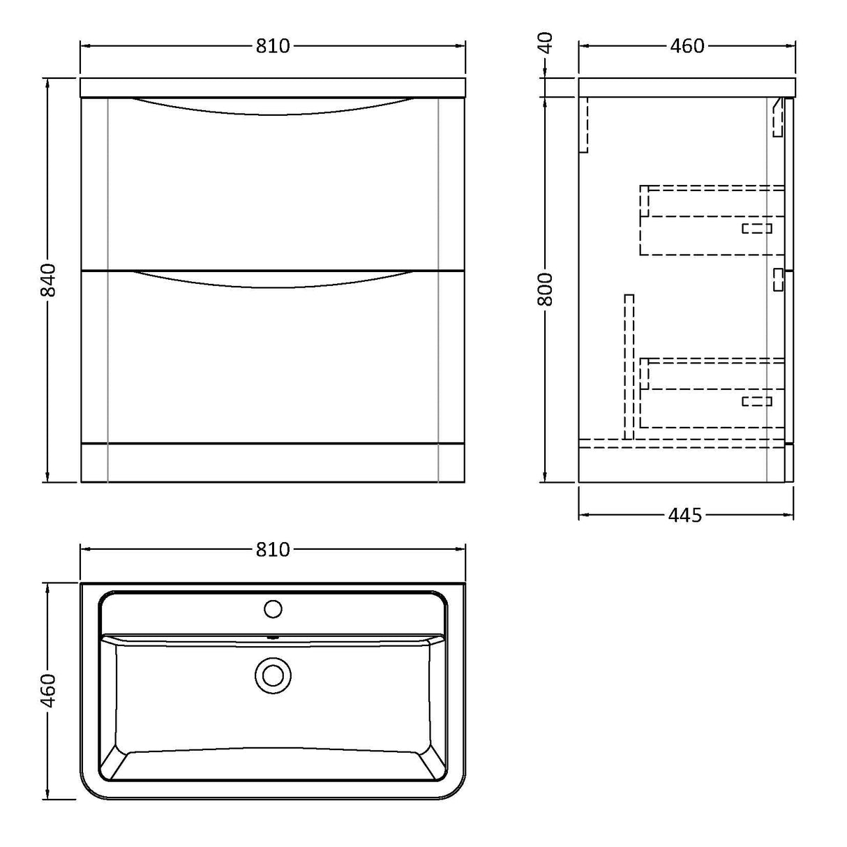 Nuie Lunar 800mm Freestanding 2 Drawer Vanity Unit & Basin Soft Black LUN1403A LD