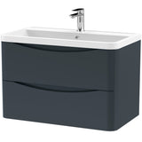 Nuie Lunar 800mm Wall Hung 2 Drawer Vanity Unit & Basin Soft Black LUN1404