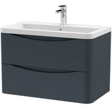 Nuie Lunar 800mm Wall Hung 2 Drawer Vanity Unit & Basin Soft Black LUN1404A
