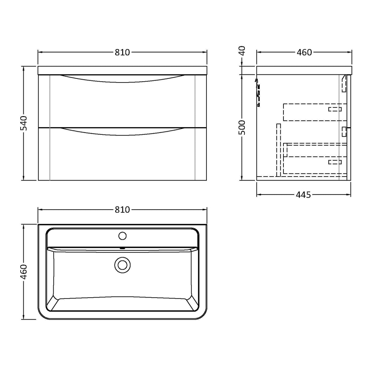 Nuie Lunar 800mm Wall Hung 2 Drawer Vanity Unit & Basin Soft Black LUN1404A LD