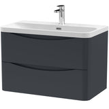 Nuie Lunar 800mm Wall Hung 2 Drawer Vanity Unit & Basin Soft Black LUN1404B