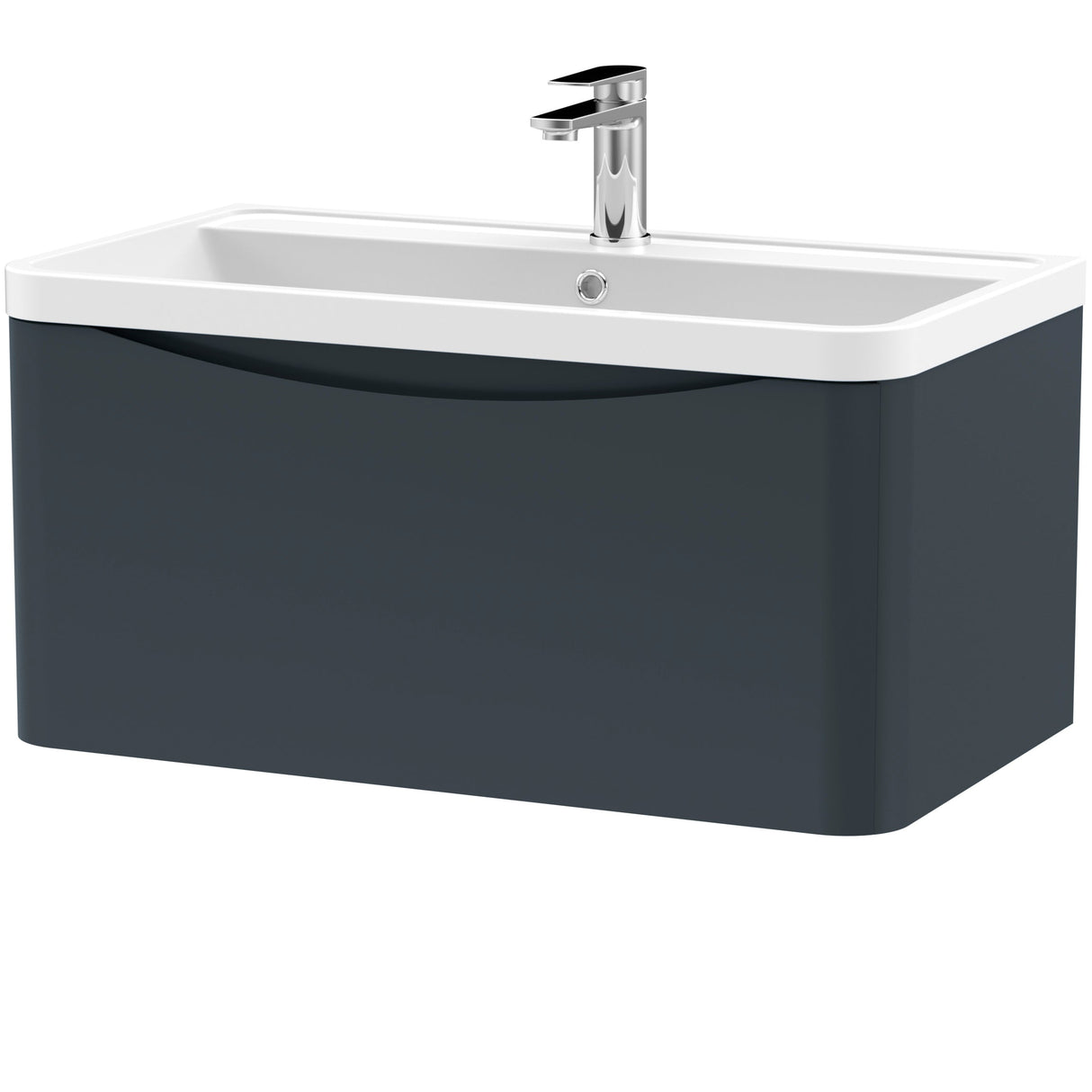 Nuie Lunar 800mm Wall Hung 1 Drawer Vanity Unit & Basin Soft Black LUN1406