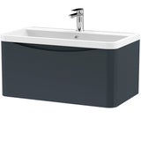 Nuie Lunar 800mm Wall Hung 1 Drawer Vanity Unit & Basin Soft Black LUN1406