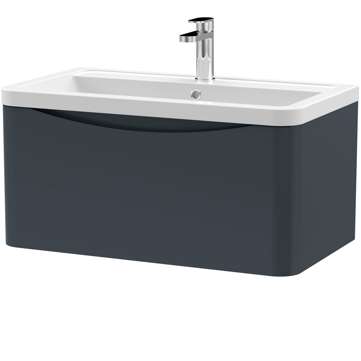 Nuie Lunar 800mm Wall Hung 1 Drawer Vanity Unit & Basin Soft Black LUN1406A
