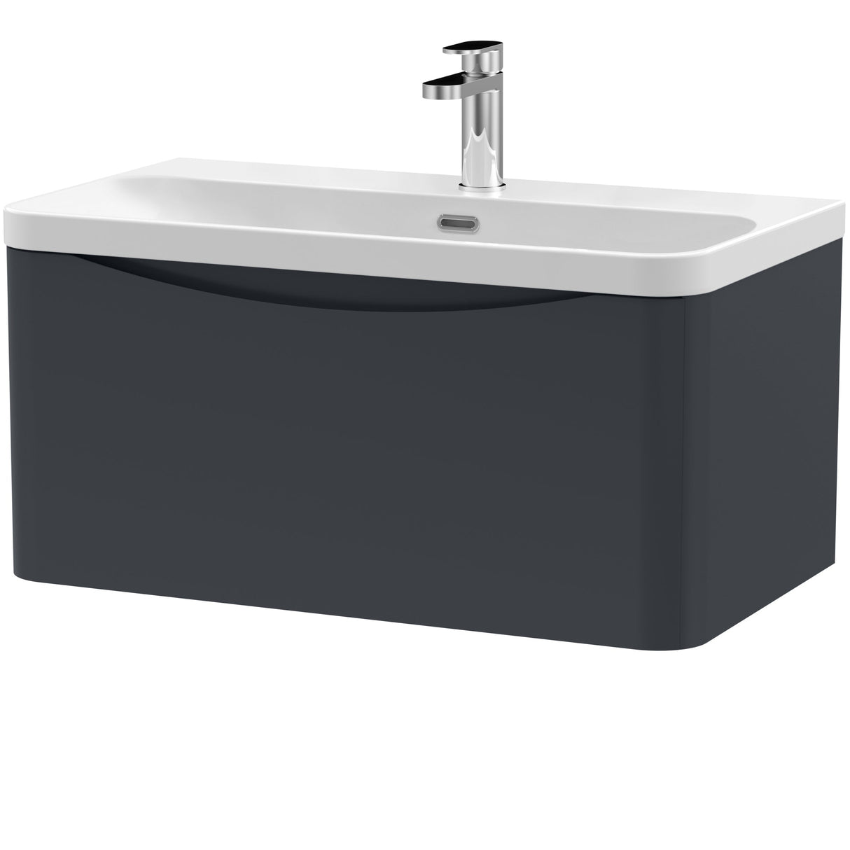 Nuie Lunar 800mm Wall Hung 1 Drawer Vanity Unit & Basin Soft Black LUN1406B