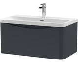 Nuie Lunar 800mm Wall Hung 1 Drawer Vanity Unit & Basin Soft Black LUN1406B