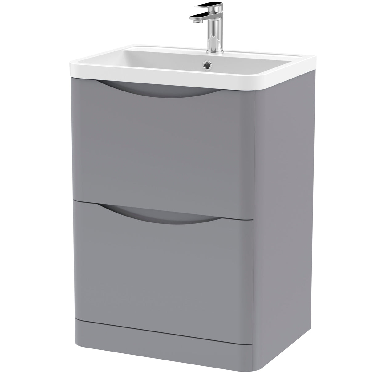 Nuie Lunar 600mm Freestanding 2 Drawer Vanity Unit & Basin Satin Grey LUN201