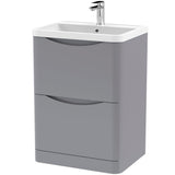 Nuie Lunar 600mm Freestanding 2 Drawer Vanity Unit & Basin Satin Grey LUN201