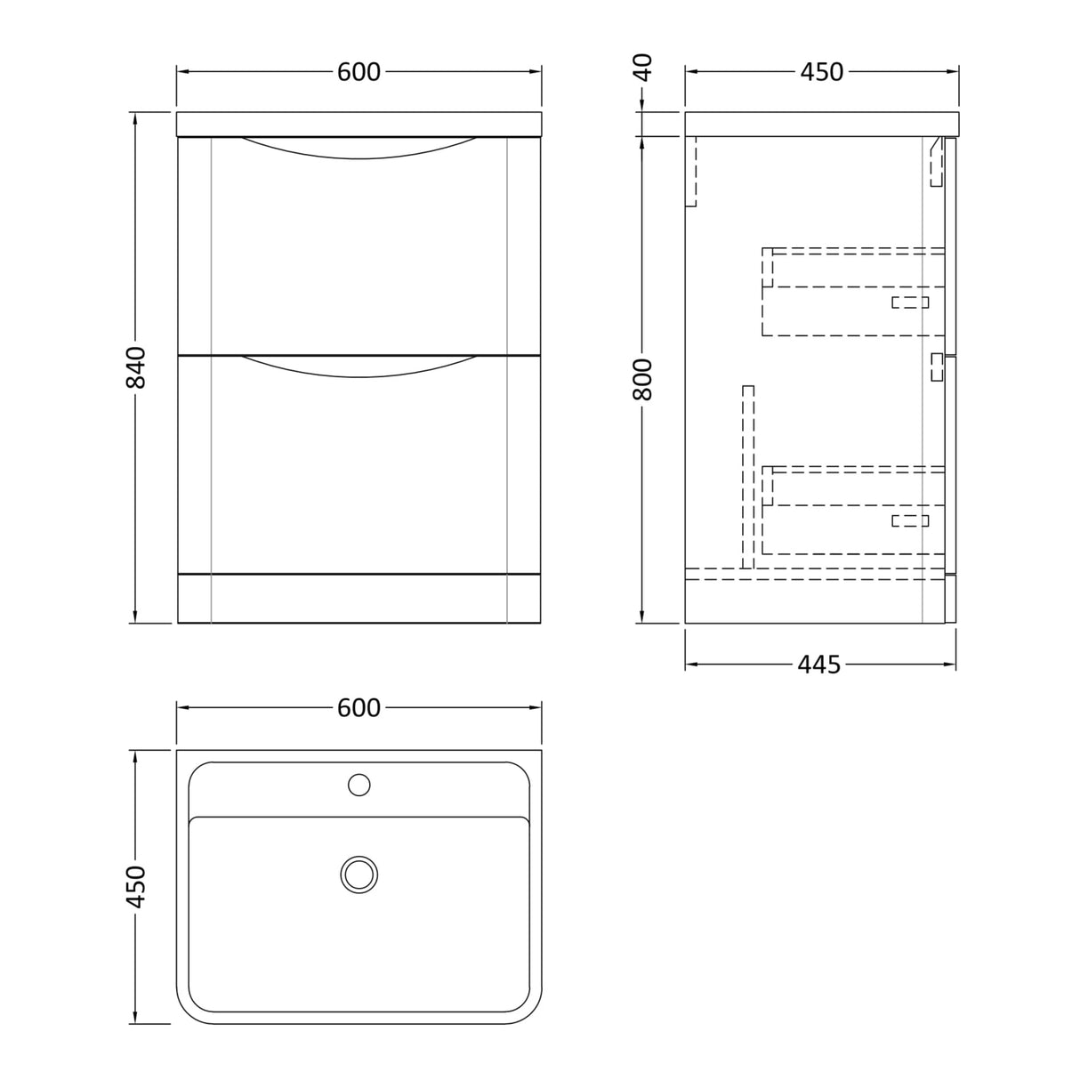Nuie Lunar 600mm Freestanding 2 Drawer Vanity Unit & Basin Satin Grey LUN201 LD
