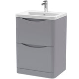 Nuie Lunar 600mm Freestanding 2 Drawer Vanity Unit & Basin Satin Grey LUN201A