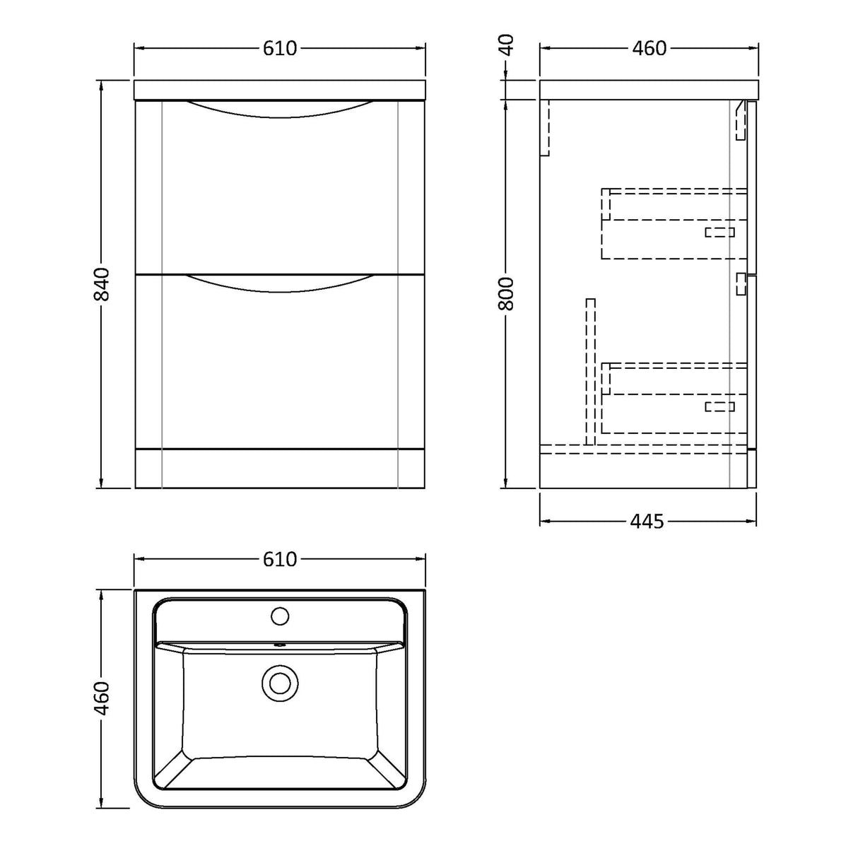 Nuie Lunar 600mm Freestanding 2 Drawer Vanity Unit & Basin Satin Grey LUN201A LD