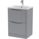 Nuie Lunar 600mm Freestanding 2 Drawer Vanity Unit & Basin Satin Grey LUN201B