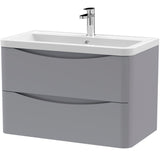 Nuie Lunar 800mm Wall Hung 2 Drawer Vanity Unit & Basin Satin Grey LUN204A