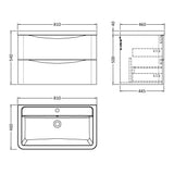 Nuie Lunar 800mm Wall Hung 2 Drawer Vanity Unit & Basin Satin Grey LUN204A LD
