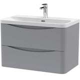 Nuie Lunar 800mm Wall Hung 2 Drawer Vanity Unit & Basin Satin Grey LUN204B