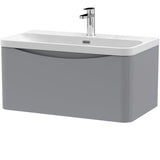 Nuie Lunar 800mm Wall Hung 1 Drawer Vanity Unit & Basin Satin Grey LUN206B