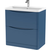 Nuie Lunar 800mm Freestanding 2 Drawer Vanity Unit & Basin Satin Blue LUN303