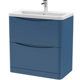 Nuie Lunar 800mm Freestanding 2 Drawer Vanity Unit & Basin Satin Blue LUN303A