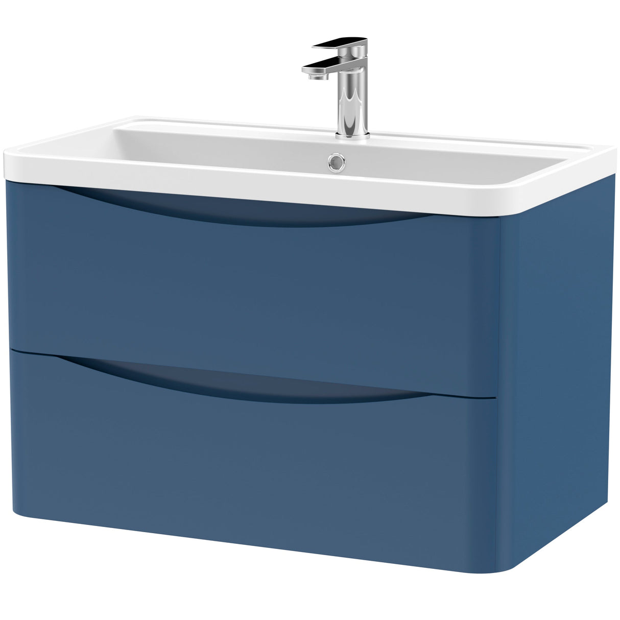 Nuie Lunar 800mm Wall Hung 2 Drawer Vanity Unit & Basin Satin Blue LUN304