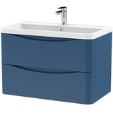 Nuie Lunar 800mm Wall Hung 2 Drawer Vanity Unit & Basin Satin Blue LUN304