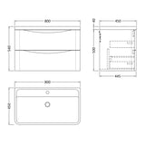 Nuie Lunar 800mm Wall Hung 2 Drawer Vanity Unit & Basin Satin Blue LUN304 LD