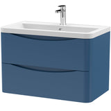 Nuie Lunar 800mm Wall Hung 2 Drawer Vanity Unit & Basin Satin Blue LUN304A