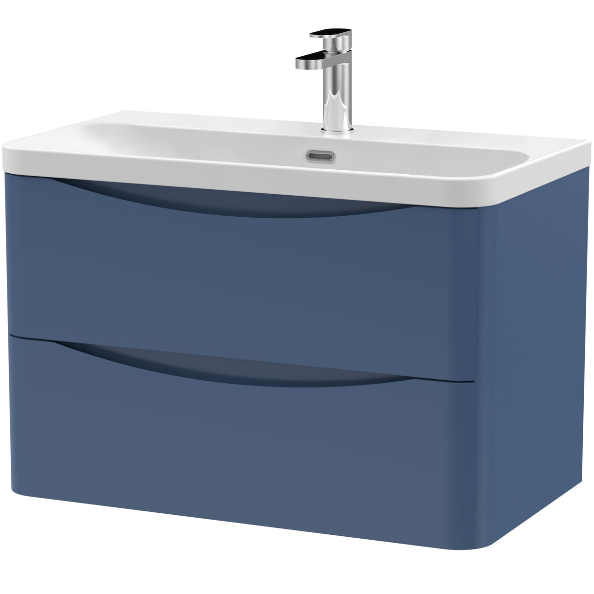 Nuie Lunar 800mm Wall Hung 2 Drawer Vanity Unit & Basin Satin Blue LUN304B