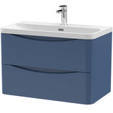Nuie Lunar 800mm Wall Hung 2 Drawer Vanity Unit & Basin Satin Blue LUN304B