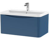 Nuie Lunar 800mm Wall Hung 1 Drawer Vanity Unit & Basin Satin Blue LUN306