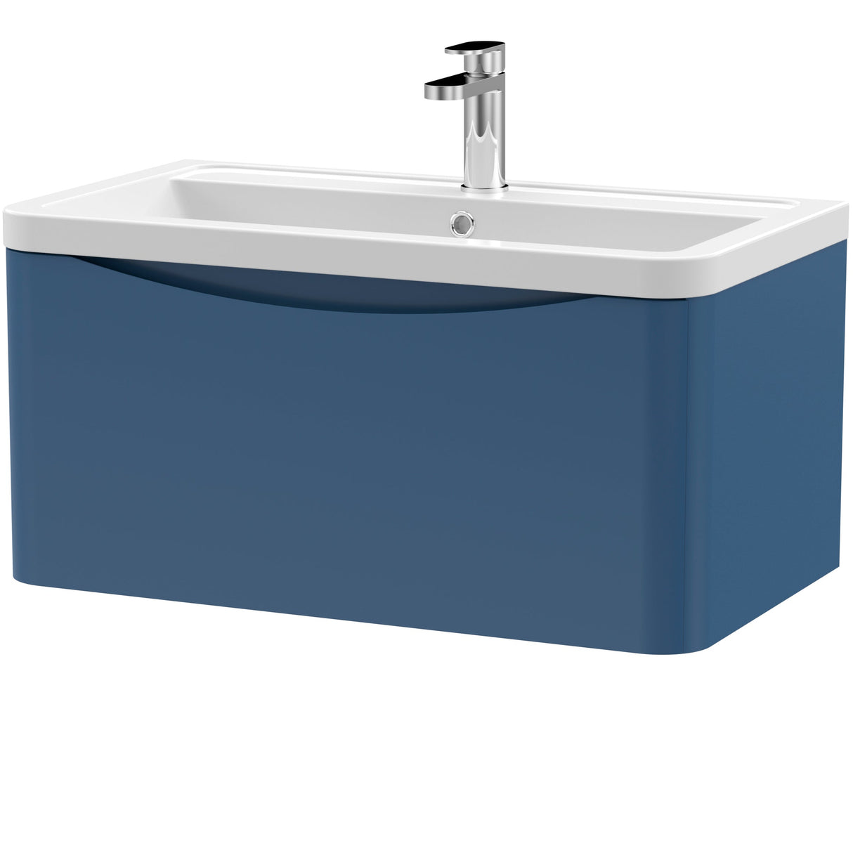 Nuie Lunar 800mm Wall Hung 1 Drawer Vanity Unit & Basin Satin Blue LUN306A