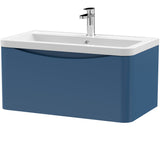 Nuie Lunar 800mm Wall Hung 1 Drawer Vanity Unit & Basin Satin Blue LUN306A