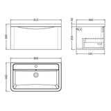 Nuie Lunar 800mm Wall Hung 1 Drawer Vanity Unit & Basin Satin Blue LUN306A LD