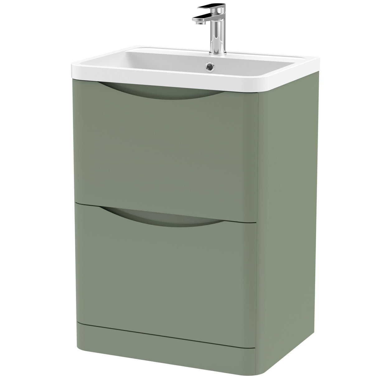 Nuie Lunar 600mm Freestanding 2 Drawer Vanity Unit & Basin Satin Green LUN801