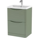 Nuie Lunar 600mm Freestanding 2 Drawer Vanity Unit & Basin Satin Green LUN801