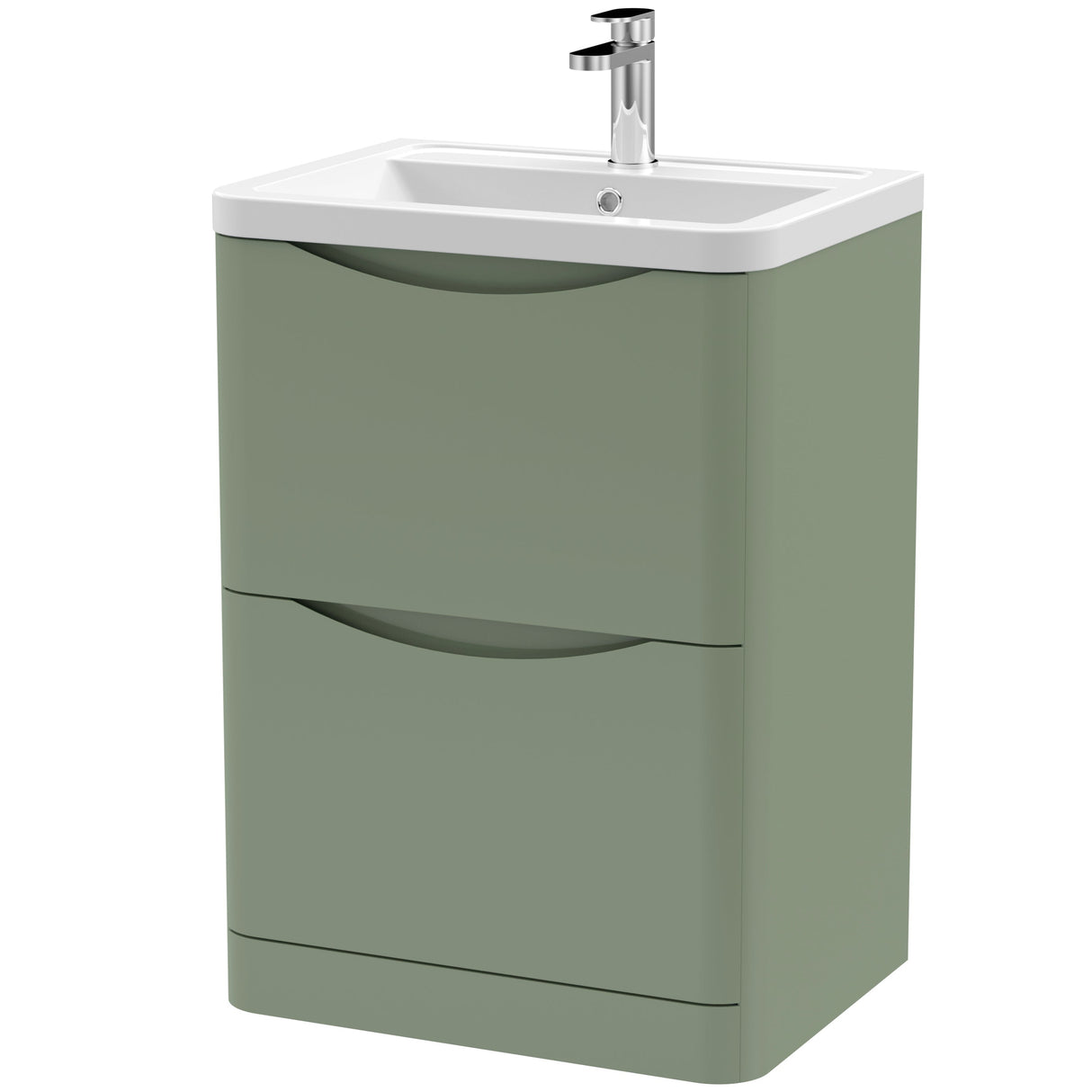 Nuie Lunar 600mm Freestanding 2 Drawer Vanity Unit & Basin Satin Green LUN801A