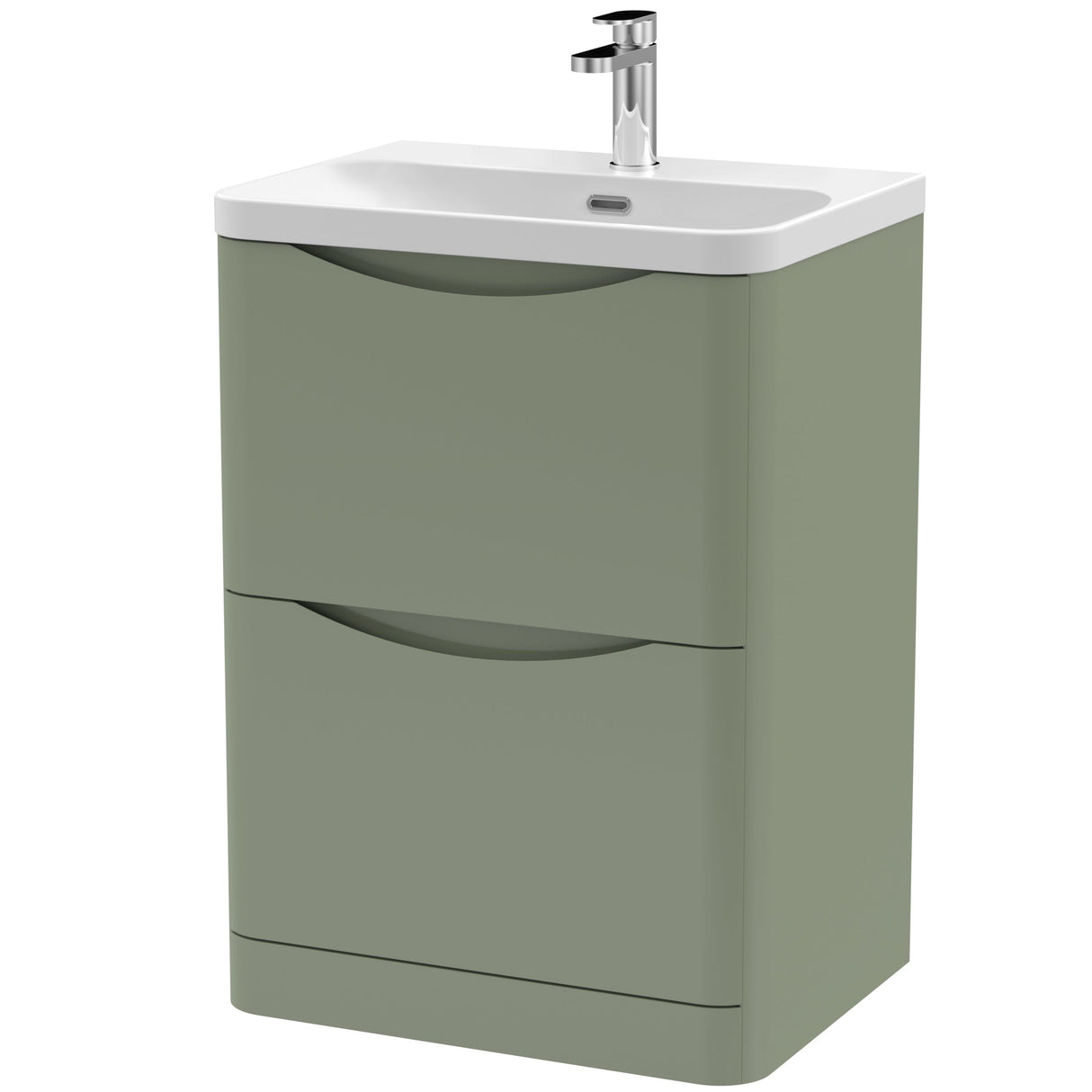 Nuie Lunar 600mm Freestanding 2 Drawer Vanity Unit & Basin Satin Green LUN801B