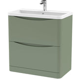 Nuie Lunar 800mm Freestanding 2 Drawer Vanity Unit & Basin Satin Green LUN803