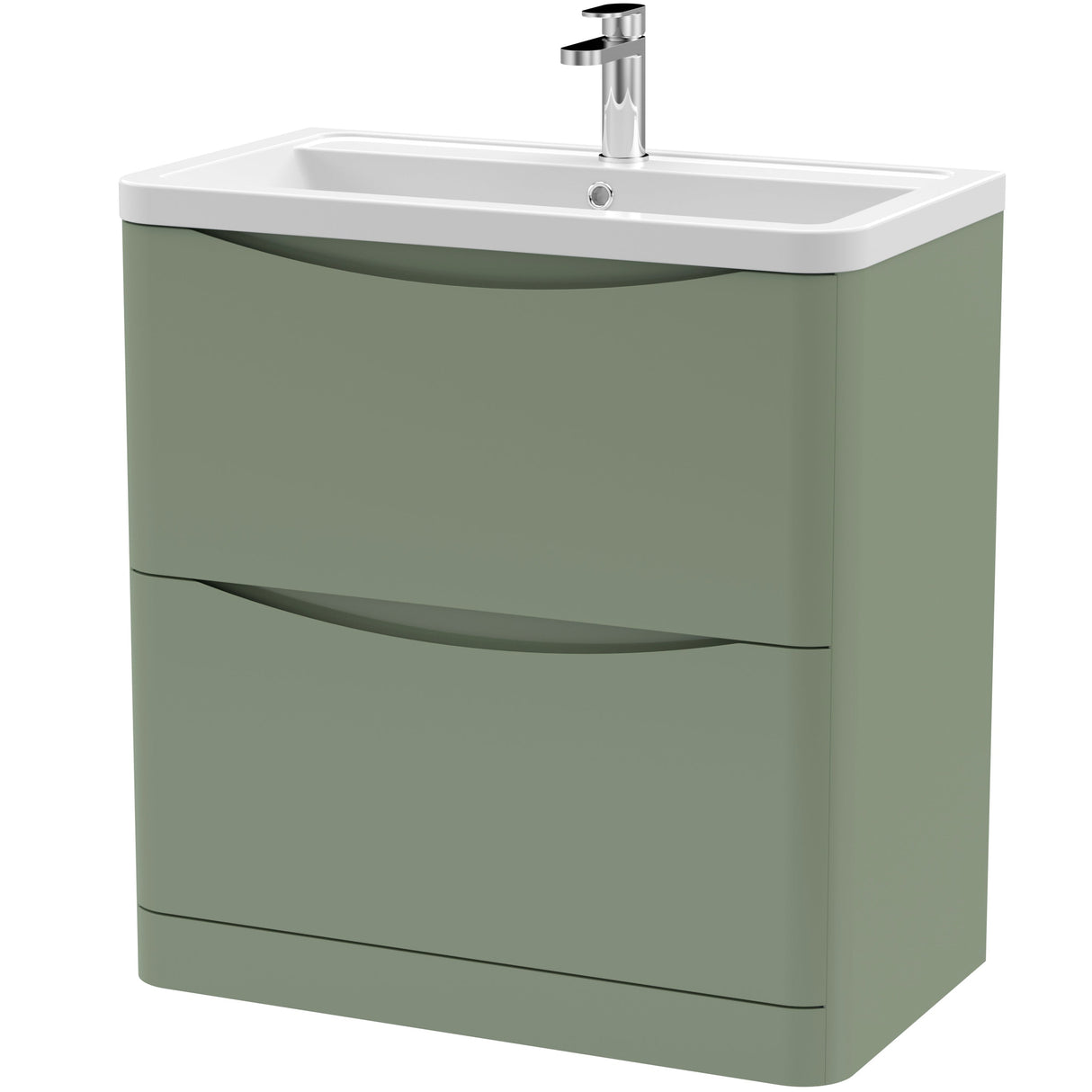 Nuie Lunar 800mm Freestanding 2 Drawer Vanity Unit & Basin Satin Green LUN803A